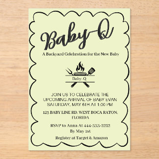 Invitations En Acrylique Baby-Q Fête de bébé dans la cour BBQ Bébé