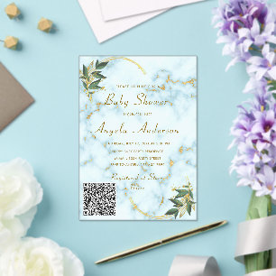 Invitations En Acrylique Baby shower acrylique QR Code Gold Marble Invitati