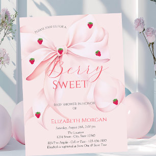 Invitations En Acrylique Baby Shower aux Fraises à Ruban Rose