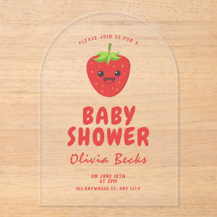 Invitations En Acrylique Baby shower aux fraises Little Cutie