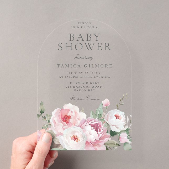 Invitations En Acrylique Baby shower botanique floral Rose Blush (In situ (ordinateur de poche))