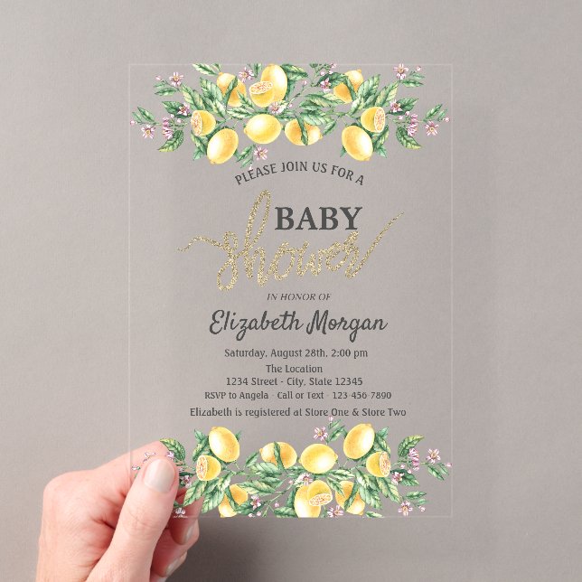 Invitations En Acrylique Baby shower Chic aux citrons aquarelle (In situ (ordinateur de poche))