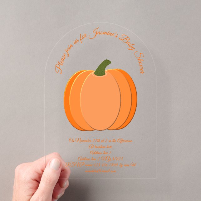Invitations En Acrylique Baby shower Citrouille neutre genre mignon Orange (In situ (ordinateur de poche))