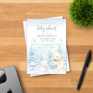 Invitations En Acrylique Baby shower d'aquarelle bleu d'ours polaire d'hive