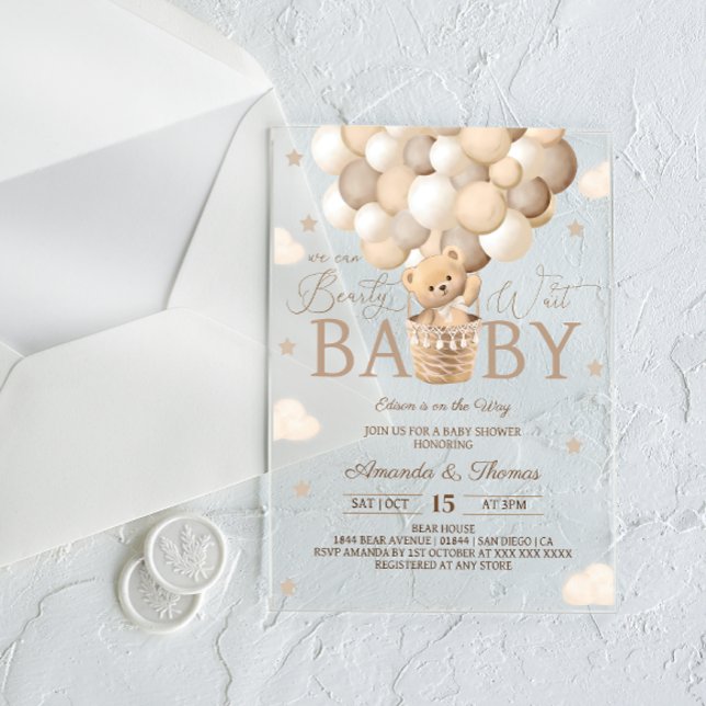 Invitations En Acrylique Baby shower d'attente de l'ours (Créateur téléchargé)