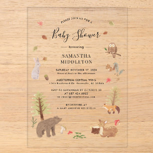 Invitations En Acrylique Baby shower d'automne des animaux rustiques des bo
