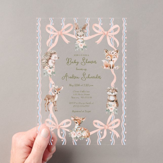 Invitations En Acrylique Baby shower de bois à ruban Coquette (In situ (ordinateur de poche))