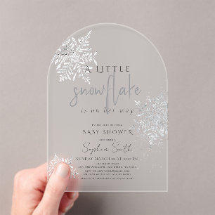 Invitations En Acrylique Baby shower de flocons d'hiver en argent congelé