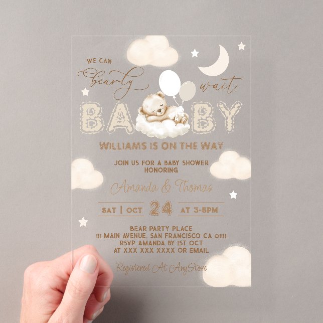 Invitations En Acrylique Baby shower des ballons neutres de l'ours (In situ (ordinateur de poche))
