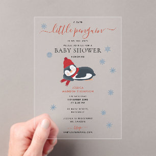 Invitations En Acrylique Baby shower d'hiver de Pingouins mignons