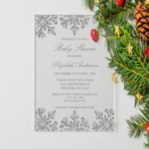 Invitations En Acrylique Baby shower d'hiver Silver Snowflake