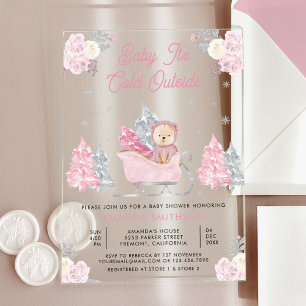 Invitations En Acrylique Baby shower d'ours en peluche rose