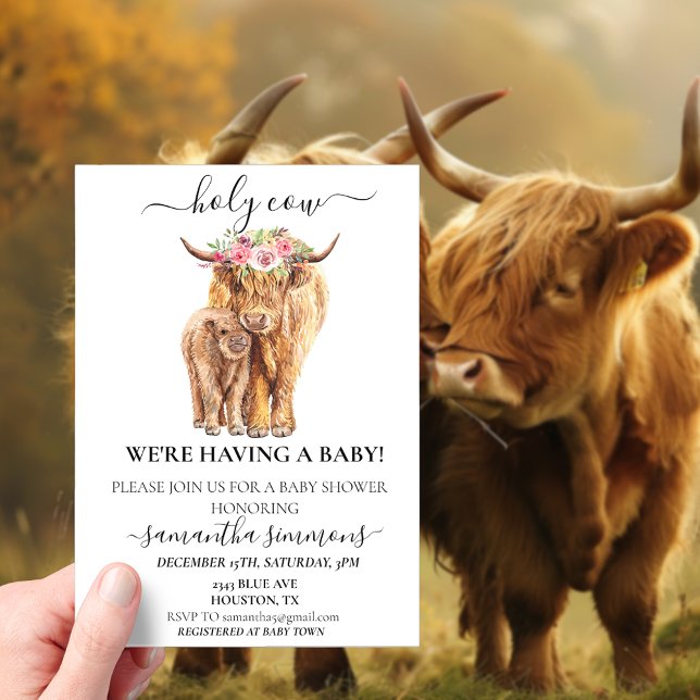 Invitations En Acrylique Baby shower du veau de Holy Cow Highland (Créateur téléchargé)