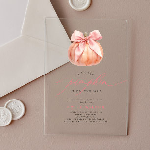 Invitations En Acrylique Baby Shower Fille Petit Citrouille Rose Ruban