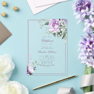 Invitations En Acrylique Baby Shower Fleurs de Eucalyptus Violet