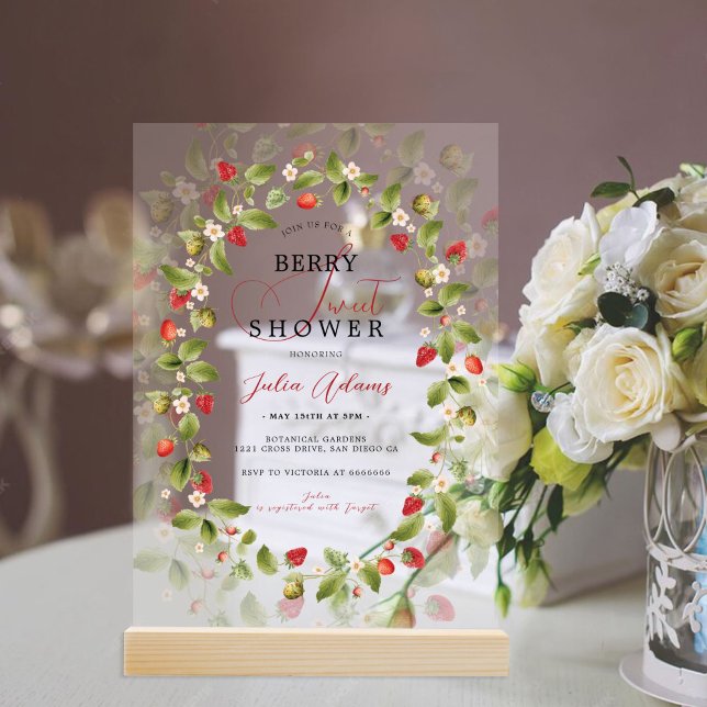 Invitations En Acrylique Baby shower Fleurs de fraises rouges sucrées (Créateur téléchargé)