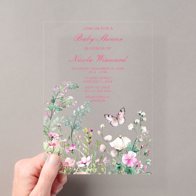 Invitations En Acrylique Baby shower floral du papillon vert du printemps (In situ (ordinateur de poche))
