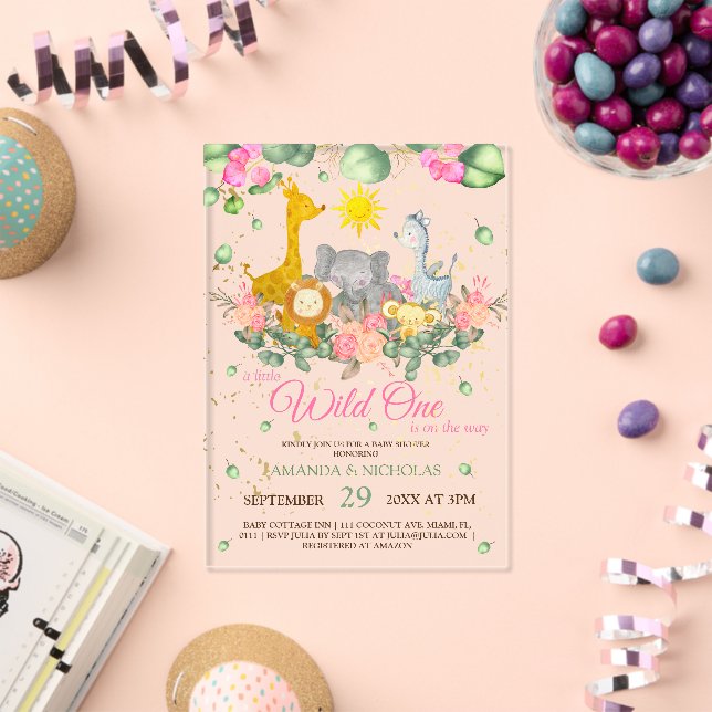 Invitations En Acrylique Baby shower floral Girl Safari (Insitu (Célébration))