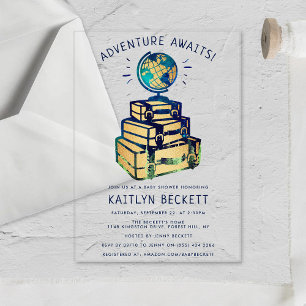 Invitations En Acrylique Baby Shower Globe Aventure Moderne