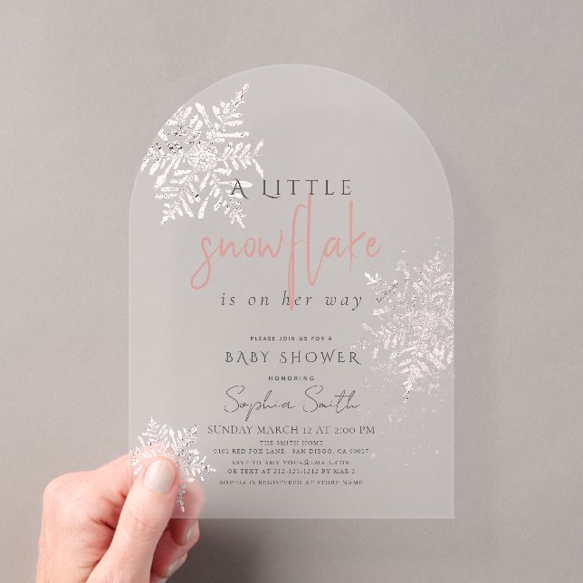 Invitations En Acrylique Baby shower hiver rose Flamme de neige gelée  fill (In situ (ordinateur de poche))