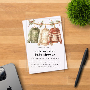 Invitations En Acrylique Baby shower hivernal moche doux