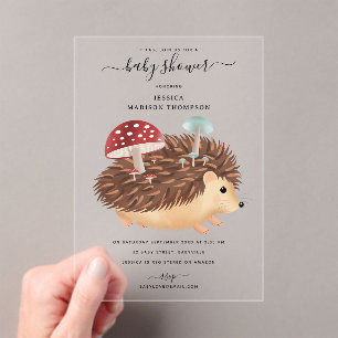 Invitations En Acrylique Baby Shower Maman Hérisson Drôle Forêt de Champign