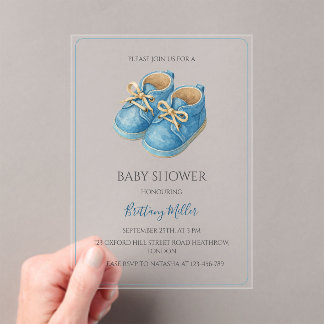 Invitations En Acrylique Baby-Shower Minimaliste Chaussures Bleues 