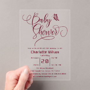 Invitations En Acrylique Baby-Shower Minimaliste Moderne Papillon