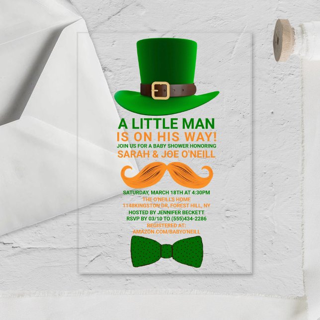 Invitations En Acrylique Baby shower moderne de la Saint Patrick de Leprech (Créateur téléchargé)