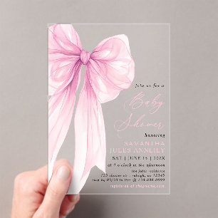 Invitations En Acrylique Baby shower moderne tendance Bow rose