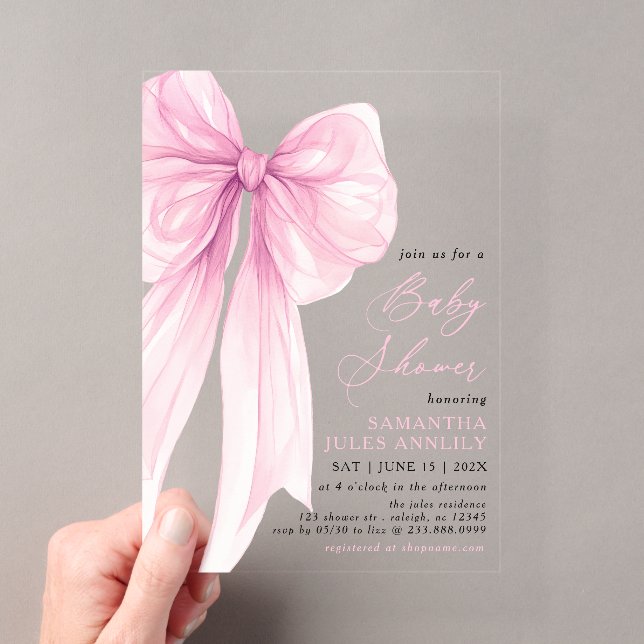 Invitations En Acrylique Baby shower moderne tendance Bow rose (In situ (ordinateur de poche))