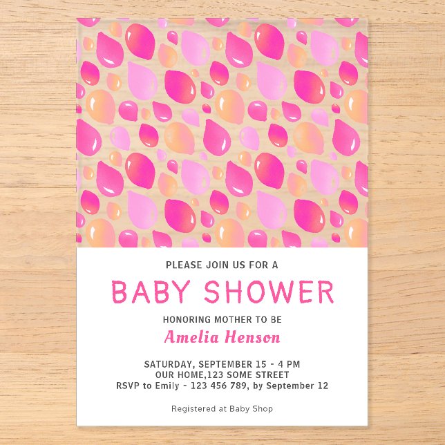 Invitations En Acrylique Baby shower Motif de bimbo rose Balloon (Recto)