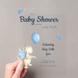 Invitations En Acrylique Baby shower neutre de genre bleu crème