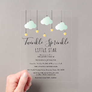 Invitations En Acrylique Baby shower Neutre Little Star Twinkle Sprinkle
