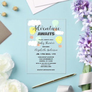 Invitations En Acrylique Baby shower neutre pour le sexe du ballon à air ch