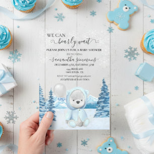 Invitations En Acrylique Baby shower Ours en peluche d'hiver