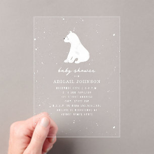 Invitations En Acrylique Baby shower Ours polaire Neige hiver Neutre