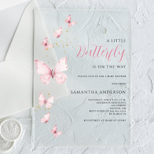 Invitations En Acrylique Baby Shower Petite Papillon Rose Fille