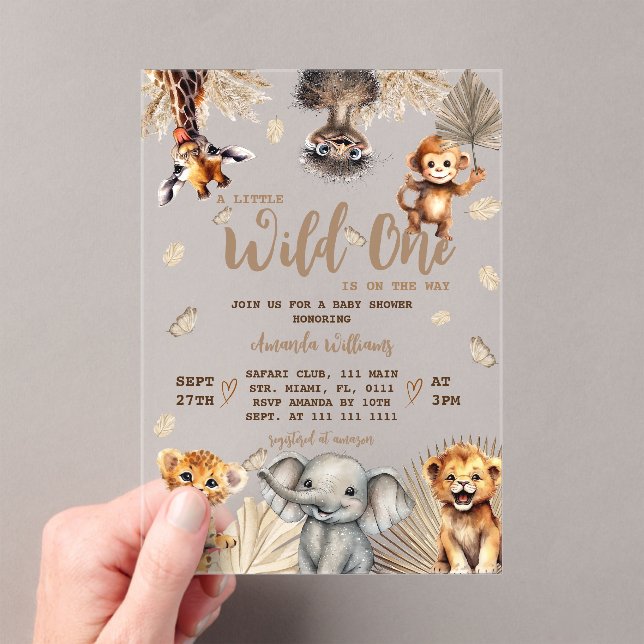 Invitations En Acrylique Baby shower Safari Animaux (In situ (ordinateur de poche))