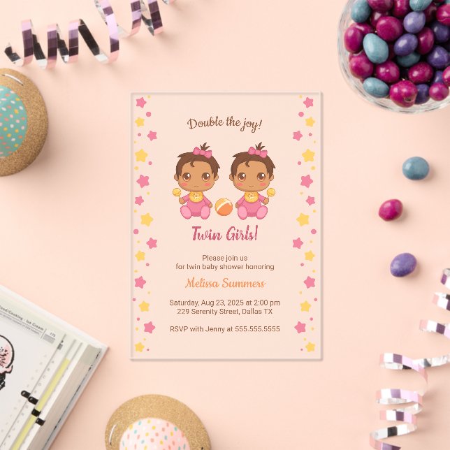 Invitations En Acrylique Baby shower Twin Girls Transparent 2 (Insitu (Célébration))