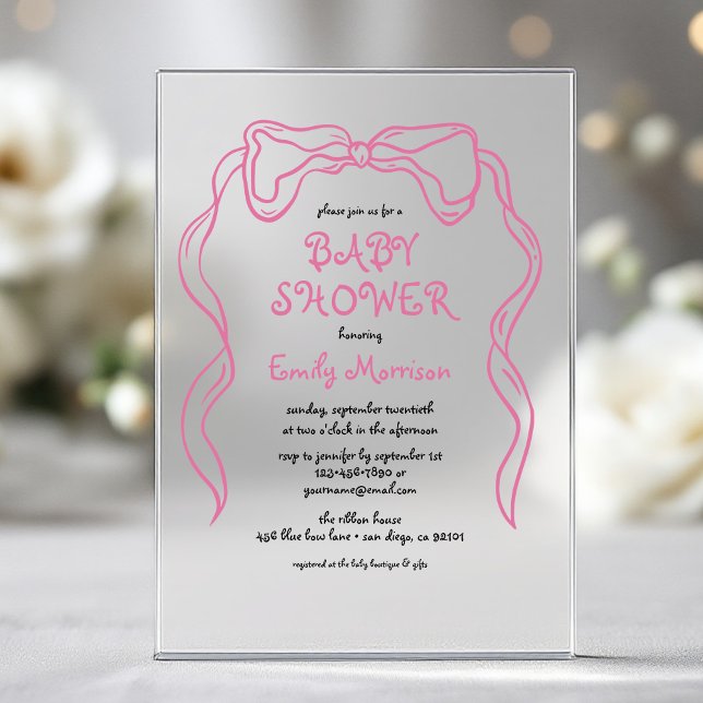 Invitations En Acrylique Baby shower Whimsky Quirky Rose Bow (Créateur téléchargé)