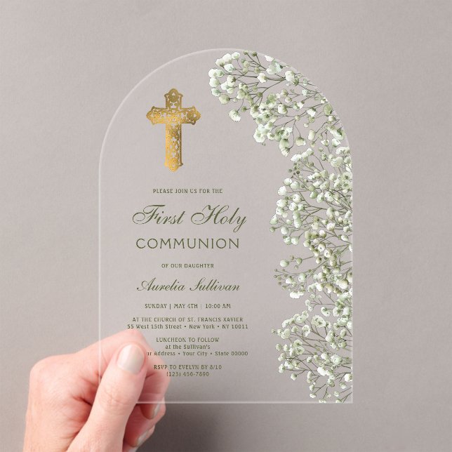 Invitations En Acrylique Baby's Breath Arch First Communion (In situ (ordinateur de poche))