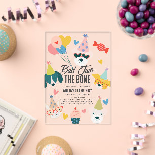 Invitations En Acrylique Bad Two Bone Dogs & Cat Balloons 2e anniversaire