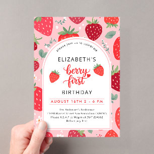 Invitations En Acrylique Baie Premier Cute 1er Anniversaire Fille Fraise