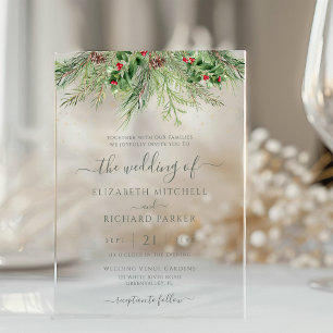 Invitations En Acrylique Baies d'hiver rustiques Pine Cône Mariage de verdu