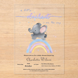 Invitations En Acrylique Bain de bébé éléphant mignon avec arc-en-ciel colo