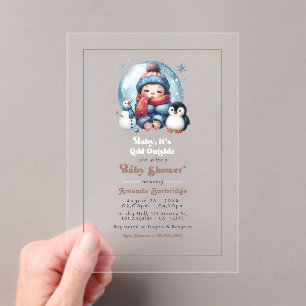 Invitations En Acrylique Bain de neige d'hiver "Bébé, il fait froid dehors!