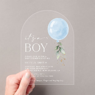 Invitations En Acrylique Balcon Bleu, Eucalyptus, Verdure, Baby shower