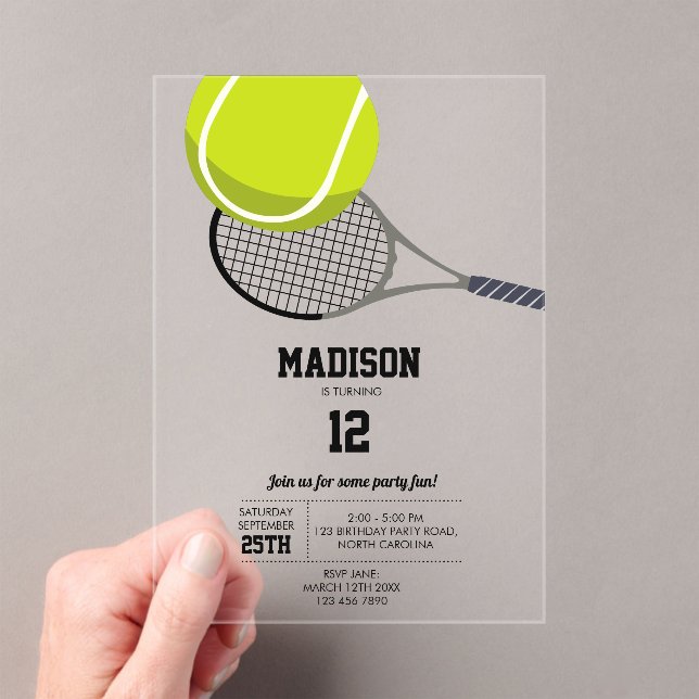 Invitations En Acrylique Balle de Tennis & Raquette Raquette Anniversaire (In situ (ordinateur de poche))