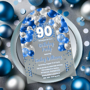Invitations En Acrylique Balloons de Célébration Bleus Fête d'anniversaire